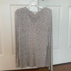 Long Grey Criss Cross Top with Slits